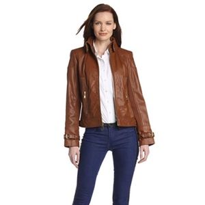 VIA SPIGA BROWN LEATHER JACKET W/ GOLD HARDWARE
